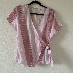 HARPER Stripe Dome Sleeve Wrap Top Red Pink Women Sz XL